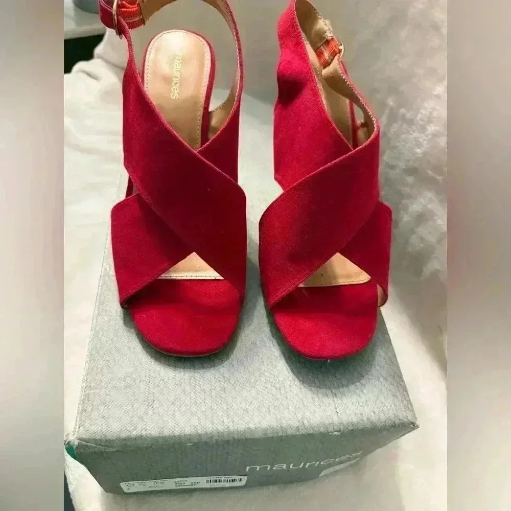 Maurice’s Red Jane  Criss Cross open toe heels NIB Women’s size 8M